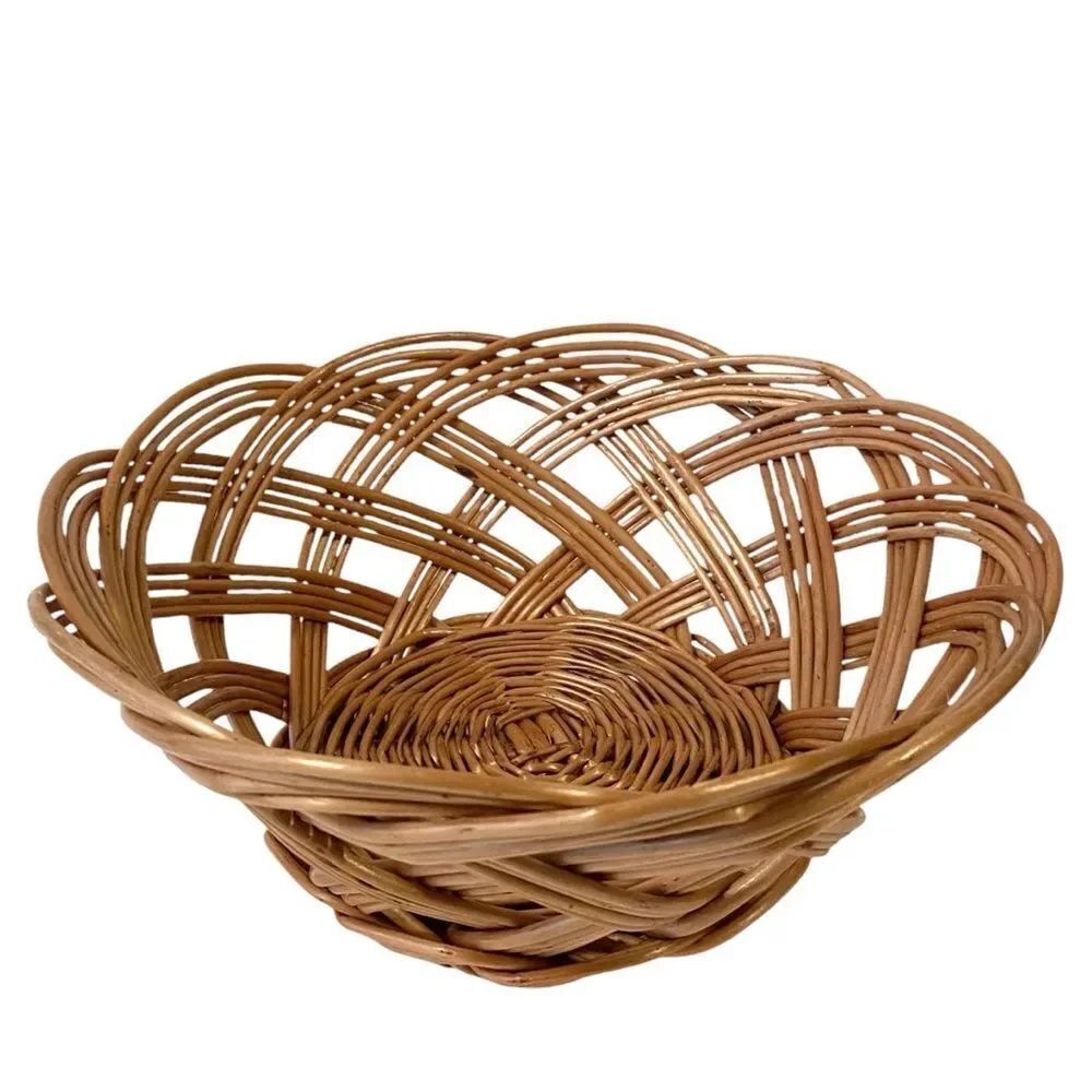 Round Woven Wicker Basket Accent Bowl